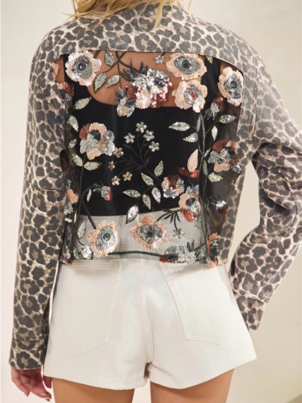 Ververet Leopard Mesh Floral Sequin Back Jacket - stunning!